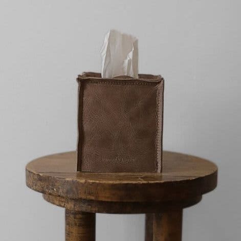 Cappuccino Brown Leather Single Tissue Box Cover | Toiletry in Storage by Vantage Design