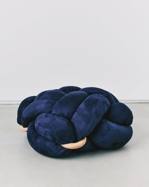 (L) Indigo Blue Vegan Suede Knot Floor Cushion | Pillows by Knots Studio. Item composed of wood & fabric