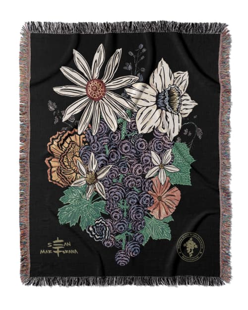 VIN - Ambrosia Grape Bouquet Jacquard Woven Blanket | Linens & Bedding by Sean Martorana. Item made of cotton
