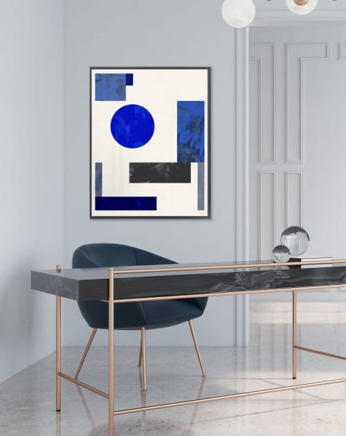 Abstract Geometric in Blues and Black | Prints by Capricorn Press. Item made of paper works with minimalism & mid century modern style