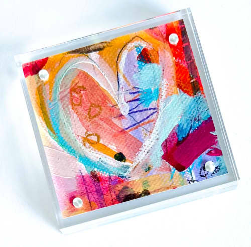 Acrylic Block Heart Painting: Loud Love (No. 5 of 10) | Mixed Media in Paintings by carrie song