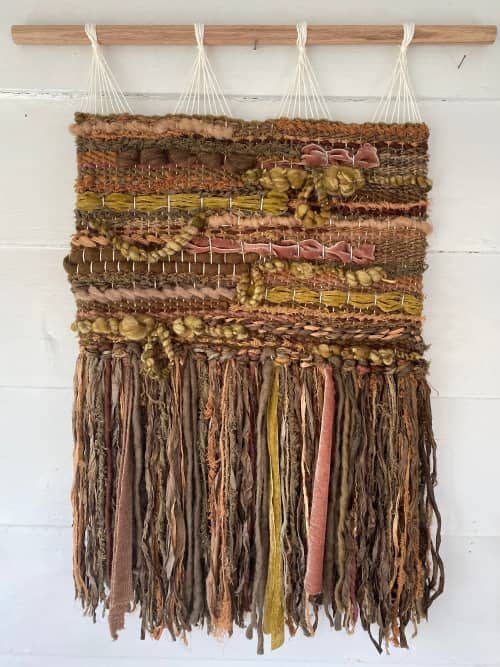 Medium textured autumnal handwoven contemporary wall art han | Tapestry in Wall Hangings by Wolfpit Studio. Item composed of wood & cotton compatible with boho and contemporary style