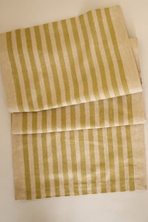 Oh! Stripes (Lime) Block Print Table Runner | Linens & Bedding by Ninéh