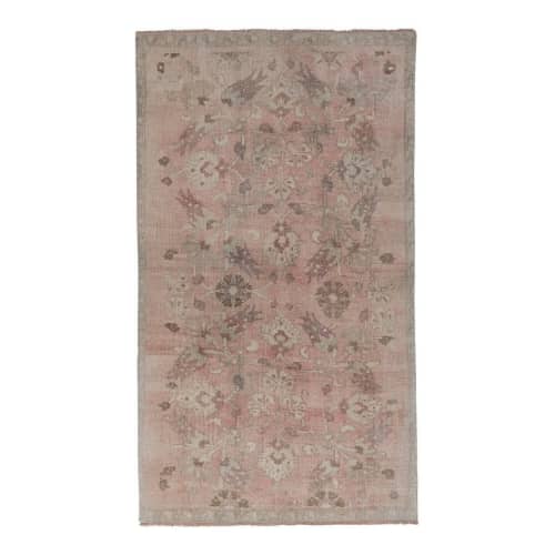 Faded Turkish Karapinar Rug With Floral Motifs 4'7'' x 7'8'' | Area Rug in Rugs by Vintage Pillows Store. Item made of cotton with fiber