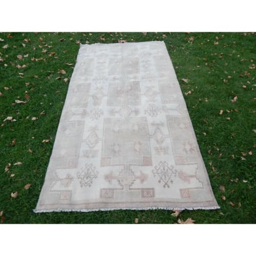 1970s Vintage Turkish Oushak Handwoven Rug 4'3'' x 7'12'' | Area Rug in Rugs by Vintage Pillows Store. Item composed of cotton & fiber