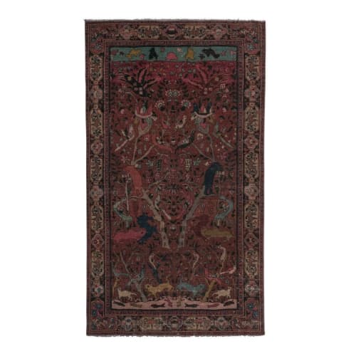 Vintage HandkVintage Handknotted Animal Garden Rug | Area Rug in Rugs by Vintage Pillows Store. Item composed of cotton and fiber