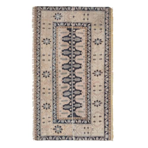 Distressed Tree of Life Pattern Turkish Karapinar Rug | Area Rug in Rugs by Vintage Pillows Store. Item composed of cotton and fiber