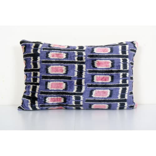 Ikat Velvet Pillow Cover, Light Blue Silk Velvet Lumbar | Sham in Linens & Bedding by Vintage Pillows Store. Item composed of cotton & fiber