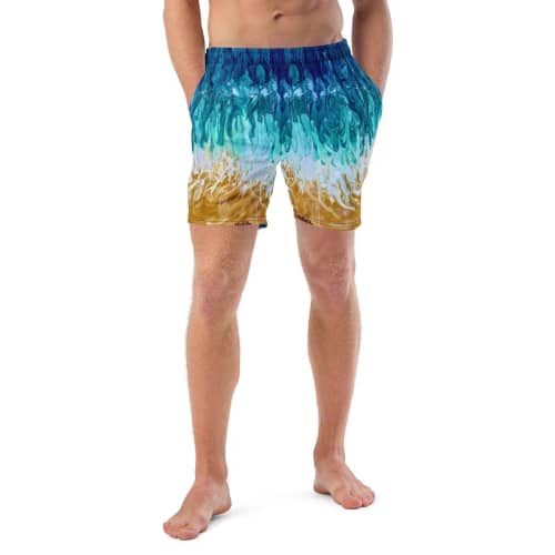 Men's Swim Trunks - Good Tidings - Fluid Blue Gold | Work by Eman's Gallery
