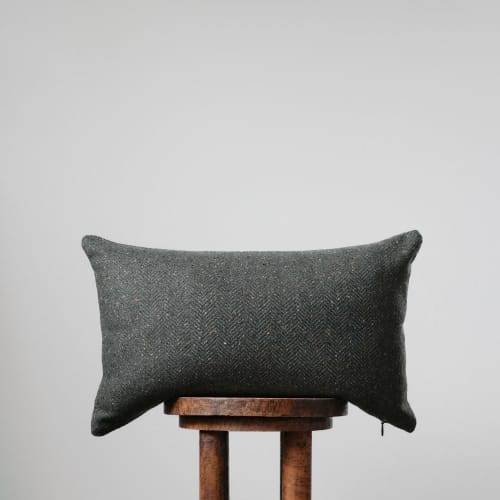 Hunter Green Herringbone Wool with Colorful Flecking Pillow 14x22 | Pillows by Vantage Design