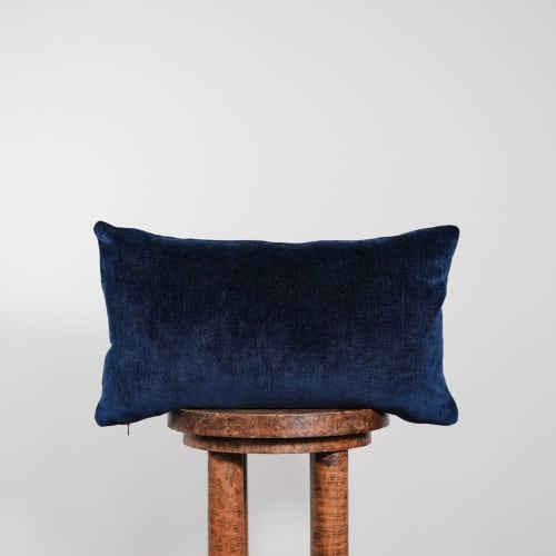 Deep Navy Blue Velvet Lumbar Pillow 14x20 | Pillows by Vantage Design