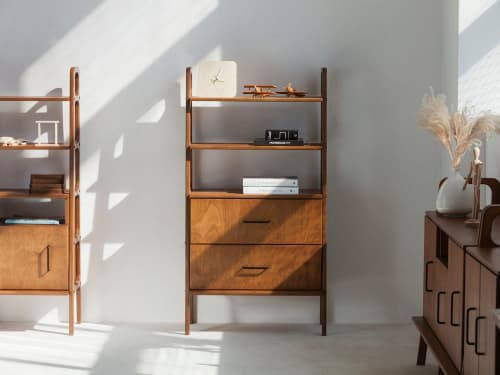 Mid Century Bookcase with drawers, Scandinavian bookcase | Book Case in Storage by Plywood Project. Item made of oak wood works with minimalism & mid century modern style