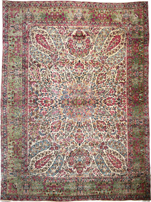 MAGICAL Botanical Antique Kerman Lavar | Area Rug in Rugs by The Loom House. Item made of wool with fiber