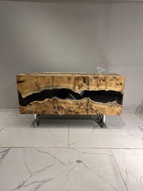 Epoxy Wood Credenza - Mappa Burl Wood Resin Credenza | Storage by Tinella Wood. Item composed of wood & synthetic compatible with boho and contemporary style