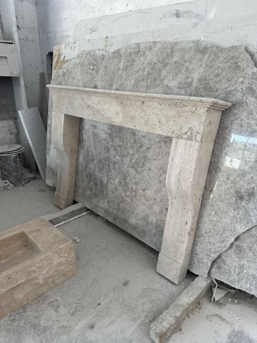 Handmade Travertine Fireplace Mantel: Custom Carved Marble Surround | Fireplaces by AEGEAN MARBLE ARTISAN ATELIER