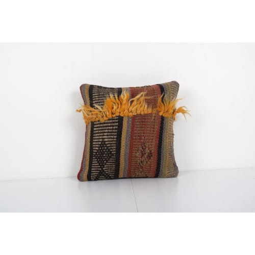 Vintage Handwoven Goat Hair Turkish Kilim Rug with Tulu Deta | Cushion in Pillows by Vintage Pillows Store
