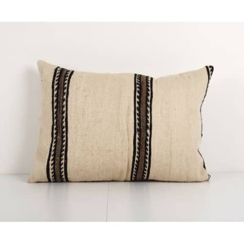 Vintage Hemp Neutral Lumbar Cover, White Organic Soft Wool S | Cushion in Pillows by Vintage Pillows Store