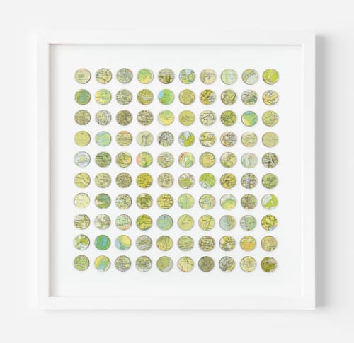 One Hundred Green Map Dots Collage | Paintings by Amelia Coward