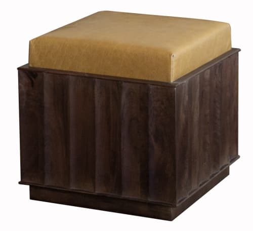 Christi Mango wood and Top Grain Leather Ottoman | Benches & Ottomans by Mango Furniture Co. Inc.