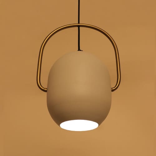 Ezhil White Hanging Lamp | Pendants by Home Blitz. Item made of brass works with minimalism style