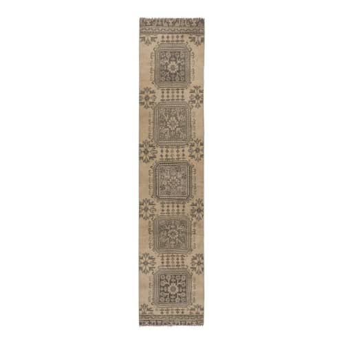 1970s Vıntage Turkish Oushak Handmade Wool Runner Rug | Rugs by Vintage Pillows Store. Item composed of wool and fiber