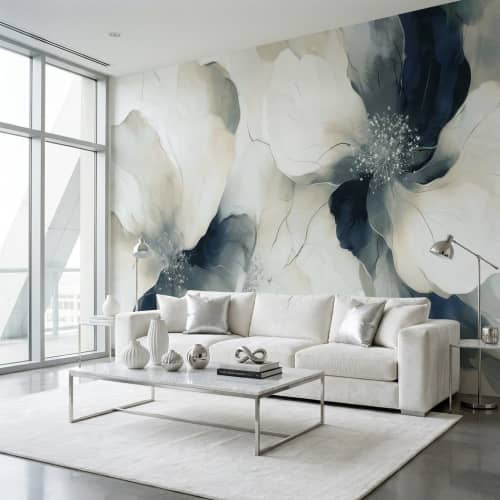 BLUE BLOOMS — Navy & Ivory Floral Wallpaper Pattern | Wall Treatments by ELLE WALLS