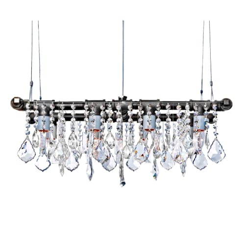 Ind. Mini-Banqueting Linear Suspension Blk. Steel Chandelier | Chandeliers by Michael McHale Designs. Item made of metal with glass