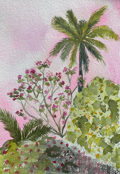 Pink Paradise | Watercolor Painting in Paintings by Neon Dunes by Lily Keller. Item made of paper