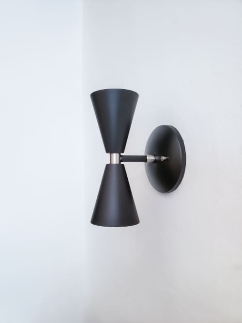 2-Arm Linear Modern Wall Sconce Matte Black and Brushed | Sconces by Retro Steam Works. Item made of metal works with industrial style