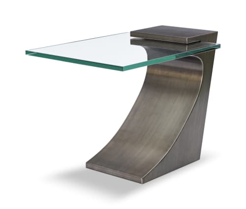 Clasp lamp table Antique brushed bronze finish. | Coffee Table in Tables by Greg Sheres. Item composed of bronze & glass