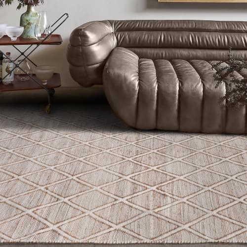 Handmade Wool Area Rug, Abstract Geometric Carpet, Beige Living Room Decor | Rugs by Swiflo