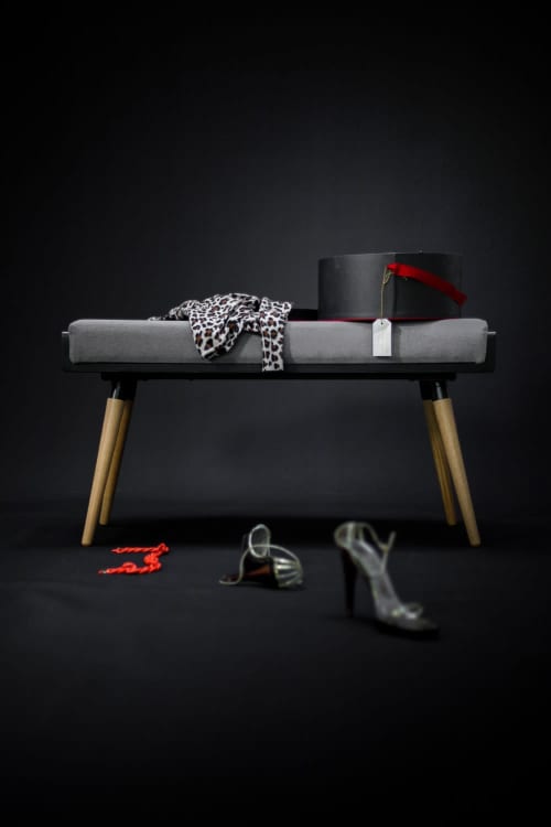 Bench in Black Lacquered Oak and Oak Legs | Benches & Ottomans by Manuel Barrera Habitables. Item made of oak wood