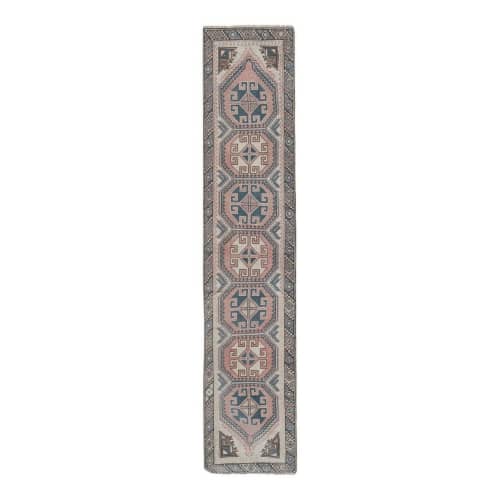 1970s Faded Turkish Oushak Runner Rug - Hallway Carpet | Rugs by Vintage Pillows Store. Item made of wool with fiber