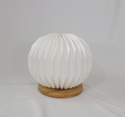 Sphere - modern origami table lamp, paper, wood | Lamps by Studio Pleat. Item made of wood with paper works with minimalism & mid century modern style