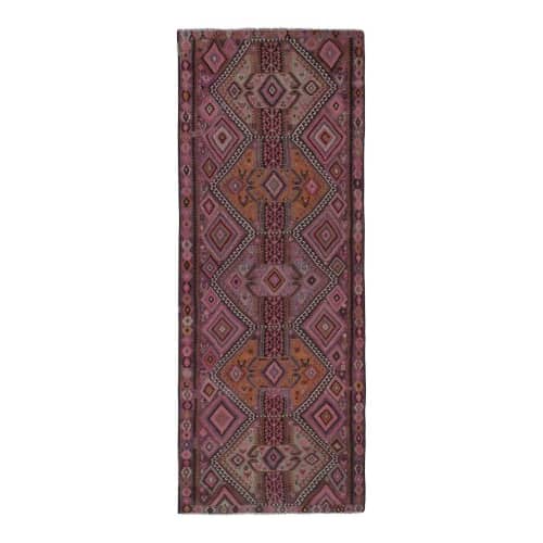 1950s Vintage Kars Kilim rug in Beige-Brown, Green and Pink | Area Rug in Rugs by Vintage Pillows Store. Item composed of fiber