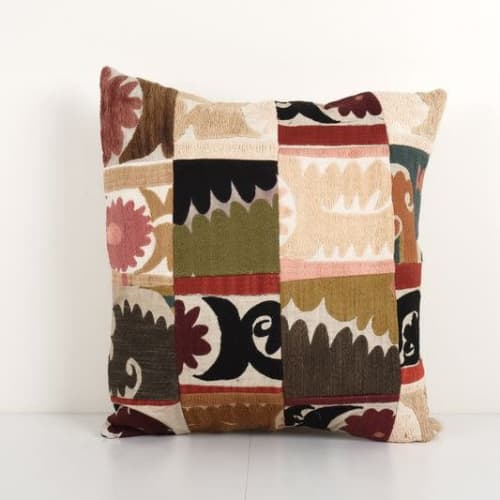 Large Vintage Colorful Suzani Embroidery Throw Pillow, Patch | Cushion in Pillows by Vintage Pillows Store
