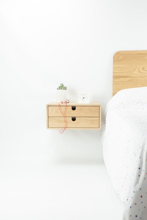 Floating Nightstand Bedside Table with 2 Drawers | Tables by Manuel Barrera Habitables. Item composed of wood