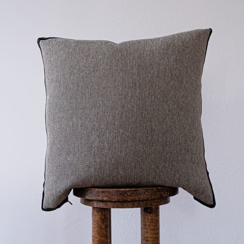 Black & Tan Linen with Black Chenille Box Trim 20x20 | Pillow in Pillows by Vantage Design