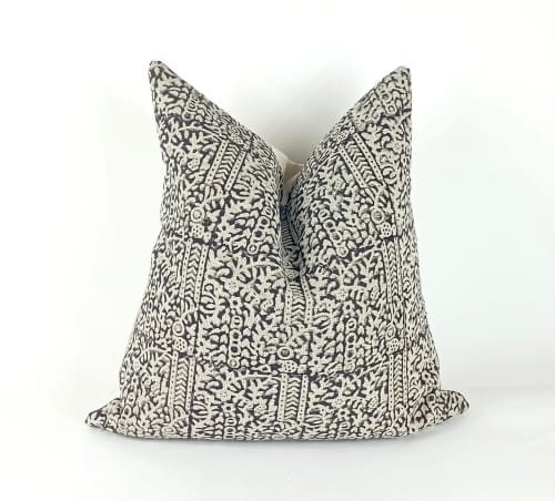 block print pillow, black block print pillow, block printed | Pillows by velvet + linen