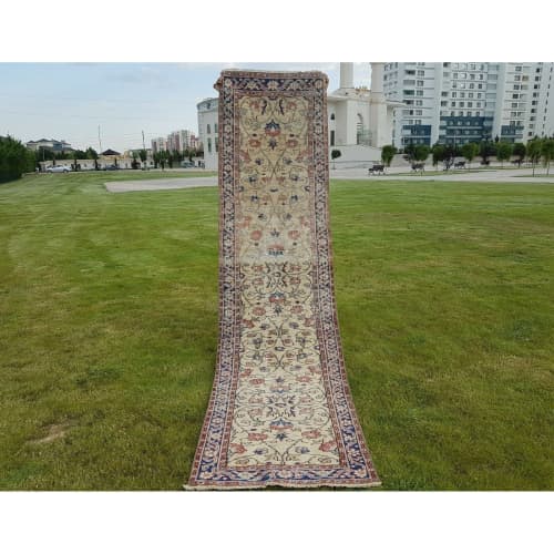Contemporary Turkish Hallway Runner Rug With Mid Century | Rugs by Vintage Pillows Store. Item made of cotton with fiber