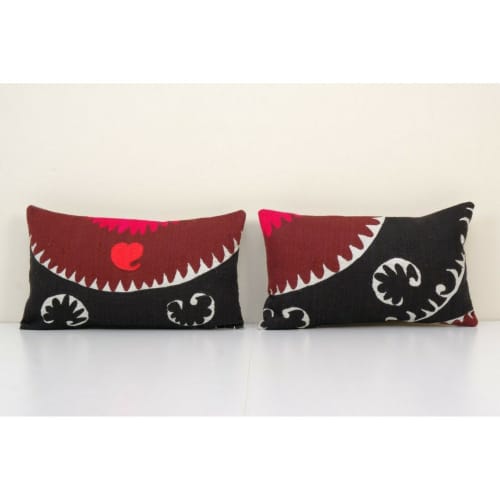 Vintage Ethnic Suzani Lumbar Pillow, Tribal Turkish Cushion | Sham in Linens & Bedding by Vintage Pillows Store. Item composed of cotton