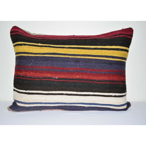 Striped Turkish Lumbar Kilim Pillow Cover 18" X 24" | Sham in Linens & Bedding by Vintage Pillows Store. Item made of cotton with fiber