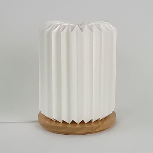 Pillar M - Modern origami table lamp, paper, wood | Lamps by Studio Pleat. Item composed of wood & paper compatible with minimalism and contemporary style