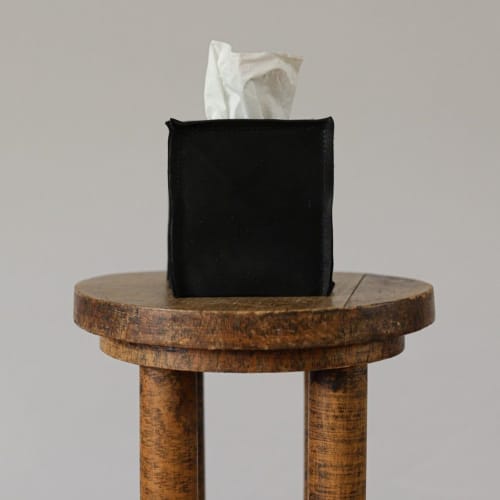 Matte Black Leather Single Tissue Box Cover | Decorative Box in Decorative Objects by Vantage Design