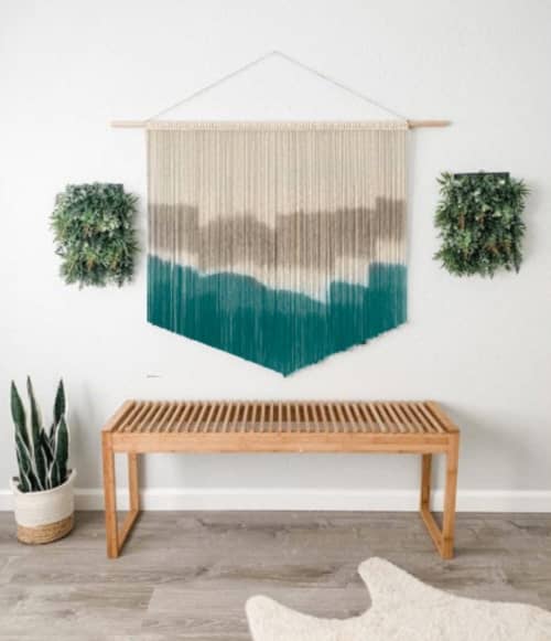 Extra Large Teal Macrame Wall Hanging / Fibber Art | Wall Hangings by Love & Fiber | Rush Creek Lodge at Yosemite in Groveland. Item made of cotton & fiber