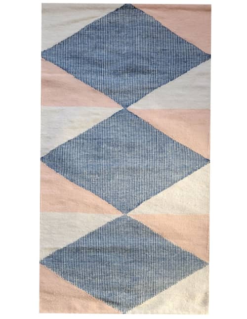 Rio Handwoven Navy and Pink Rug | Area Rug in Rugs by Mumo Toronto. Item composed of fabric in boho or minimalism style