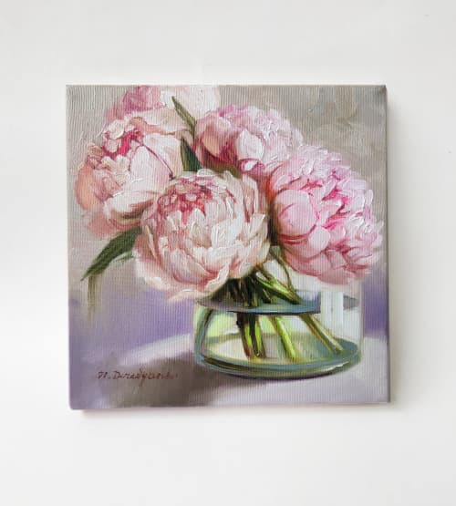 Peony flowers oil painting canvas original art, Floral | Oil And Acrylic Painting in Paintings by Natart. Item made of canvas with synthetic works with contemporary style