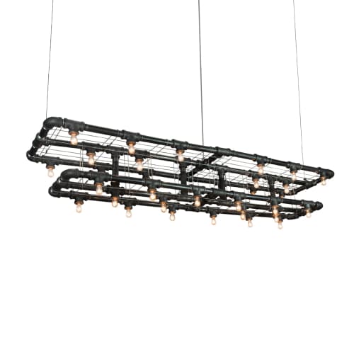 Raw Double-Decker Linear Suspension (Rectangular) | Chandeliers by Michael McHale Designs. Item made of brass
