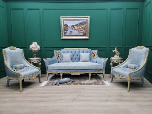 French Style Living Room Set/ Aged 24K Gold Leaf accent/ Han | Couch in Couches & Sofas by Art De Vie Furniture