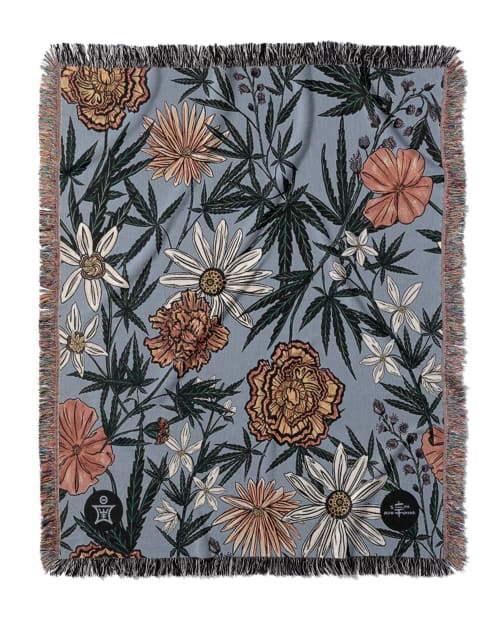 IVI - Cannabis All Over Floral Jacquard Woven Blanket | Linens & Bedding by Sean Martorana. Item composed of cotton